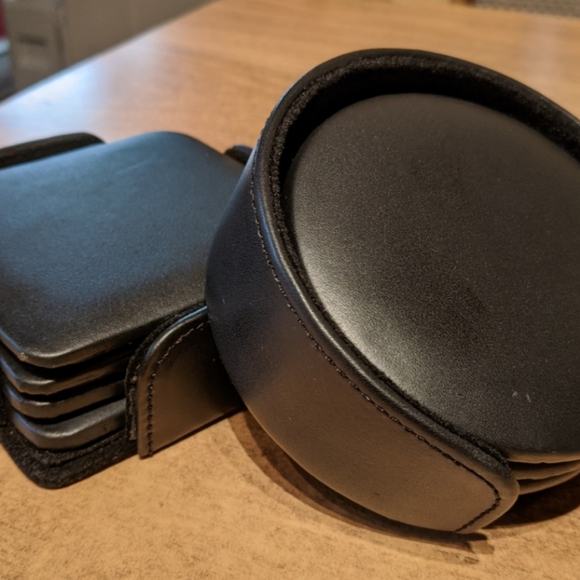 Square Leather Coasters with Holder NWOT - Picture 2 of 4